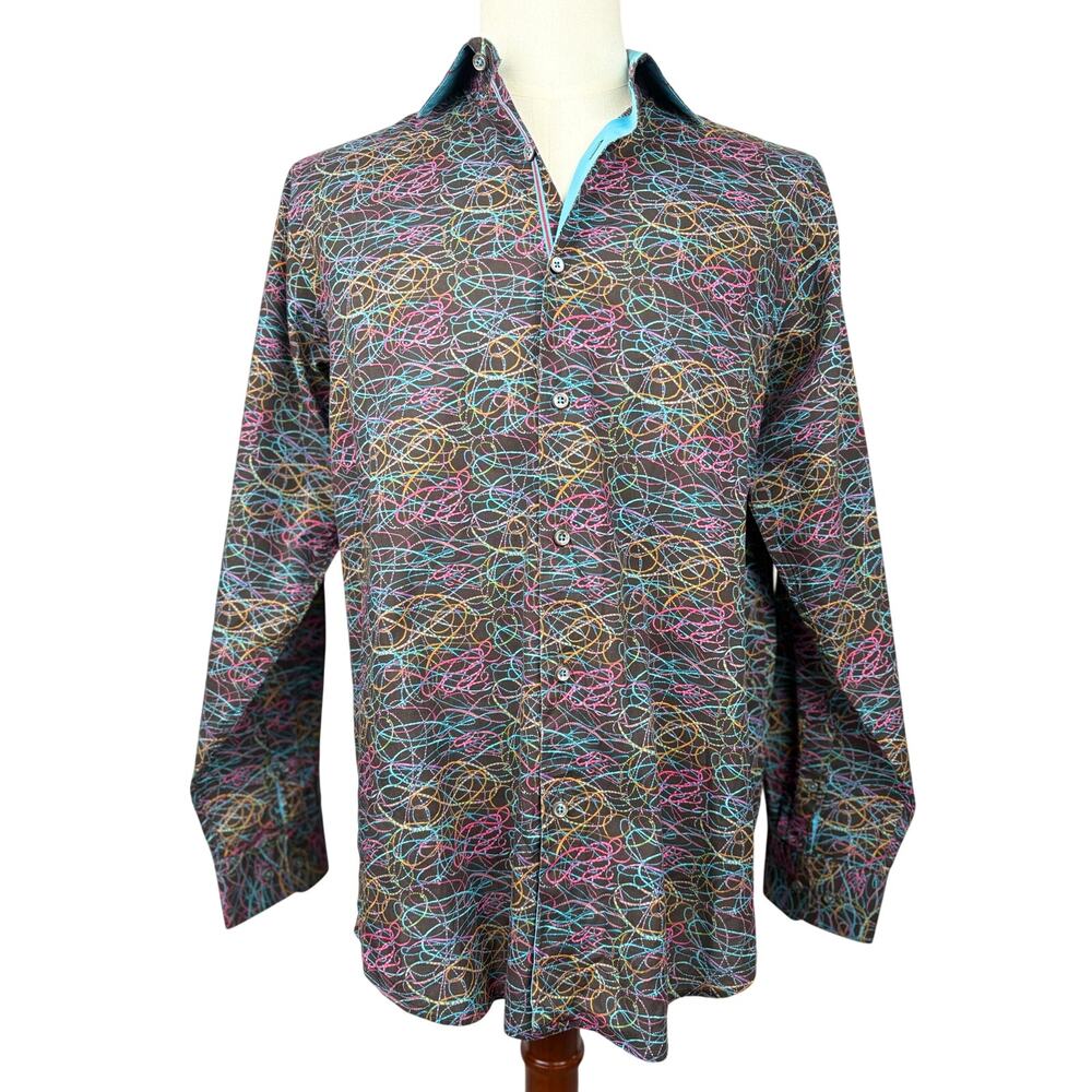 Bugatchi Uomo Abstract Print Button Down Shirt Large Multicolor Statement